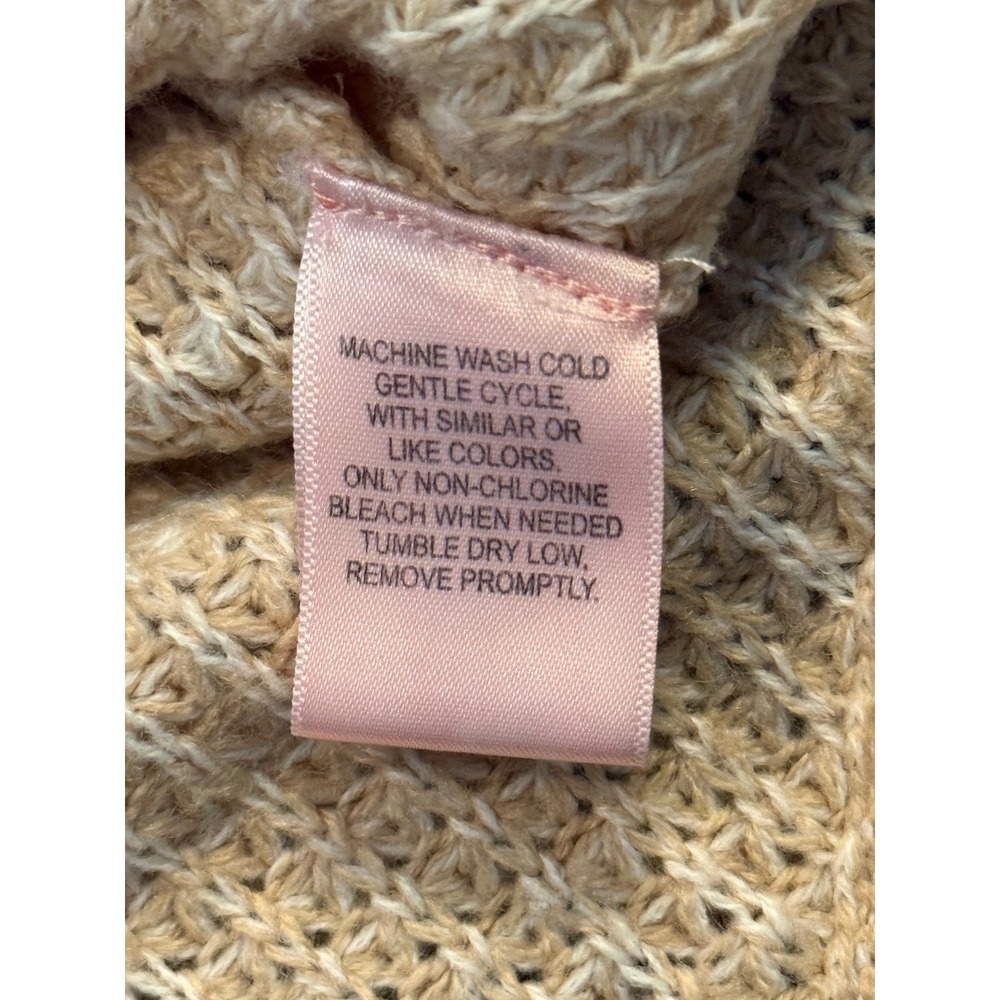 Pink Angel Girls Tan Beige Open Knit Crew Neck Sweater Size M 10/12 High Low Hem - Picture 4 of 6